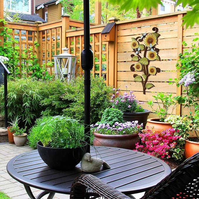 Ferraycle Wooden Sunflower Wall Decor Hanging Sunflower Outdoor Decor Rustic Flower Wall Art Yellow Large Farmhouse Wooden Signs for Indoor Bathroom Porch Patio Bedroom Accessories(with Bees,Wooden)