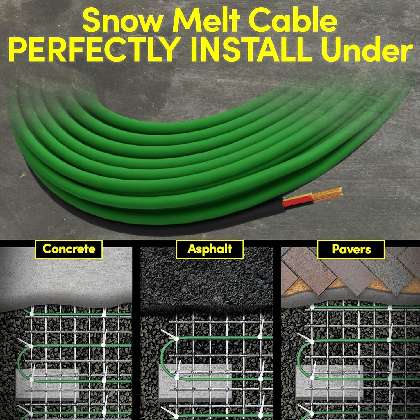 Electric Snow and Ice Melting Underground Cable 125.5 feet, Covers 41 sqft at up to 38 Watts/sqft, 120V – Radiant Heated Driveways, Walkways, Stairs – Installs Under Concrete, Asphalt, or Pavers