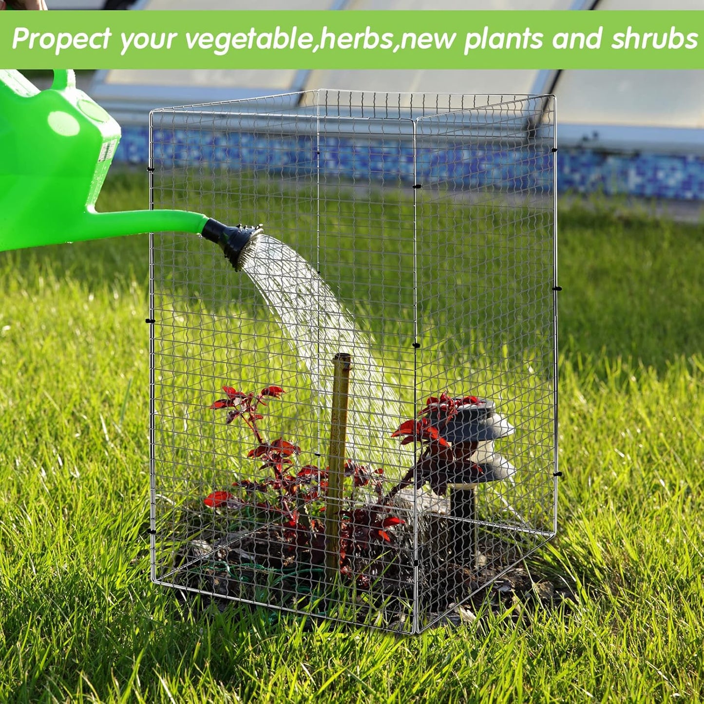 Geosar 40 Pcs/10 Packs Chicken Wire Plant Protectors 11.7 x 19.5 Inch Mesh Plant Protection Cage from Animals with U Shaped Garden Stakes and Nylon Tie for Outdoor Garden Flowers Vegetables