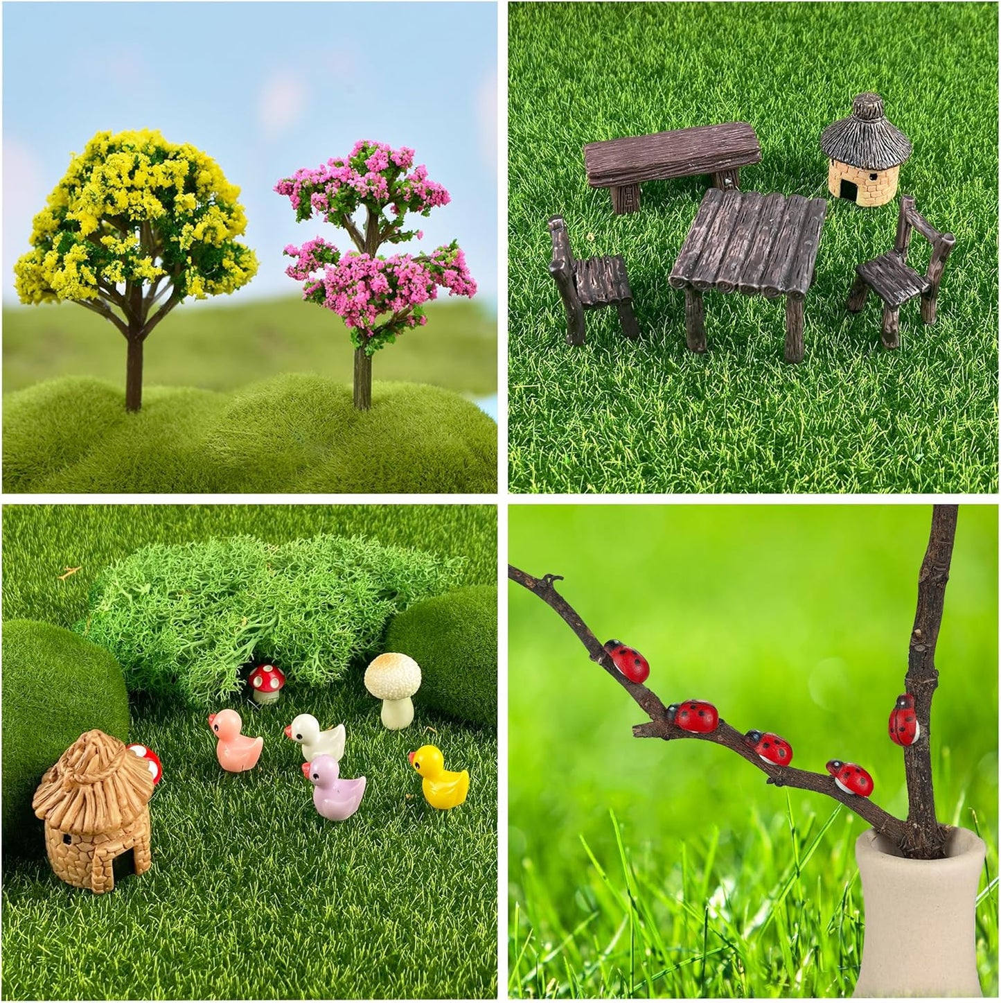 56 Pcs Fairy Garden Accessories, Mini Resin Animals Figures, Miniature Table and Chairs, Moss Bonsai Micro Landscape Ornaments Kit, Miniature Garden Kit, Terrarium Ornaments DIY Craft
