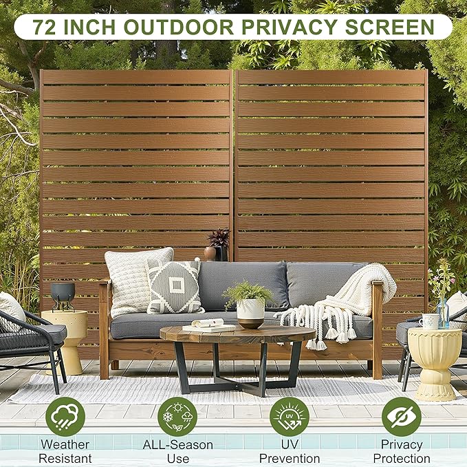NicBex 2-Pack Outdoor Privacy Screen, 72" H Privacy Screen Freestanding Fence Panels with Metal Stand, HDPE Indoor Decorative Divider for Pool, Garden, Apartment, Bathroom, Brown