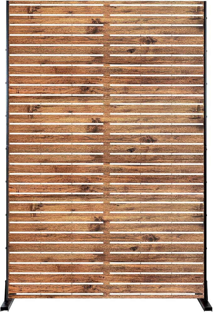 Metal Privacy Screen Outdoor Freestanding Privacy Wall Panels and Decorative Patio Dividers, Crafted from Steel with Sun-Proof Design, Ideal for Patio,Garden,72" H×47" L（Natural Wood-3 Panels