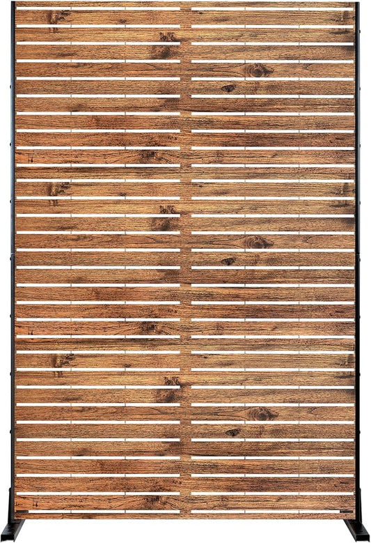 Metal Privacy Screen Outdoor Freestanding Privacy Wall Panels and Decorative Patio Dividers, Crafted from Steel with Sun-Proof Design, Ideal for Patio,Garden,72" H×47" L（Natural Wood-3 Panels