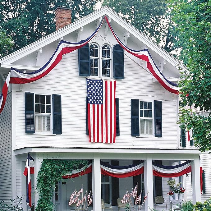 2Pack American Bunting Flag 2x20Ft USA Patriotic Banner Flag Decor Porch Outdoor Red,White & Blue Decorations 4th of July Bunting Decorate Home Garden Outside Décor Independence Day Memorial Days