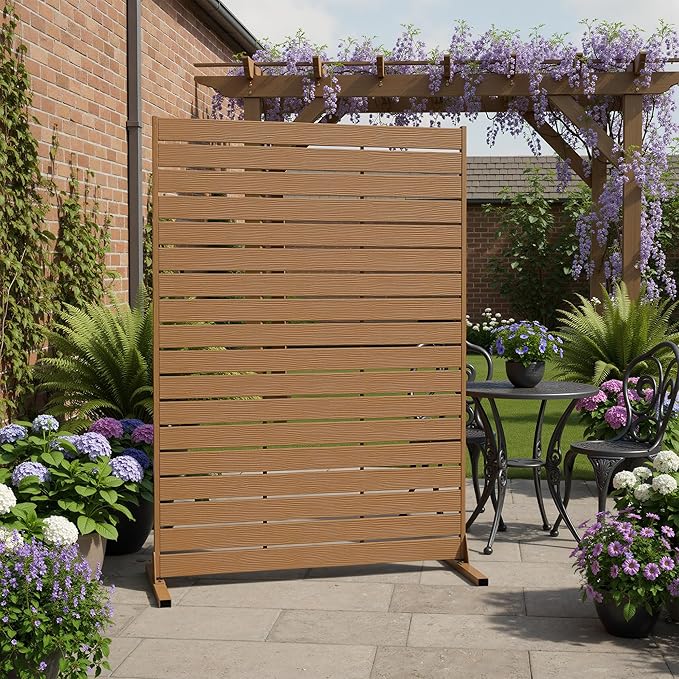 NicBex 3-Pack Outdoor Privacy Screen, 72" H x 47" W Privacy Screen Freestanding Decorative Fence with Metal Stand, HDPE Fence Panels Indoor Decorative Divider for Pool, Garden, Bathroom, Brown
