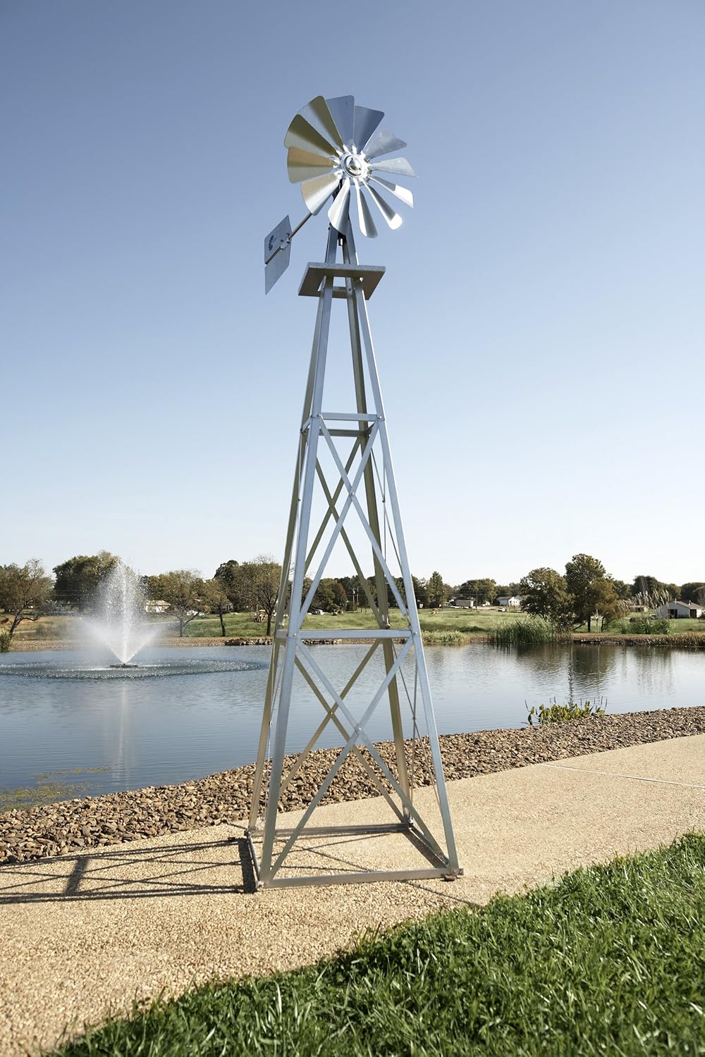 Decorative Backyard Windmill | Durable Weather Resistant Four-Legged Tower | Perfect for Lawn and Garden Decor… (Galvanized, 11ft. 6in.)