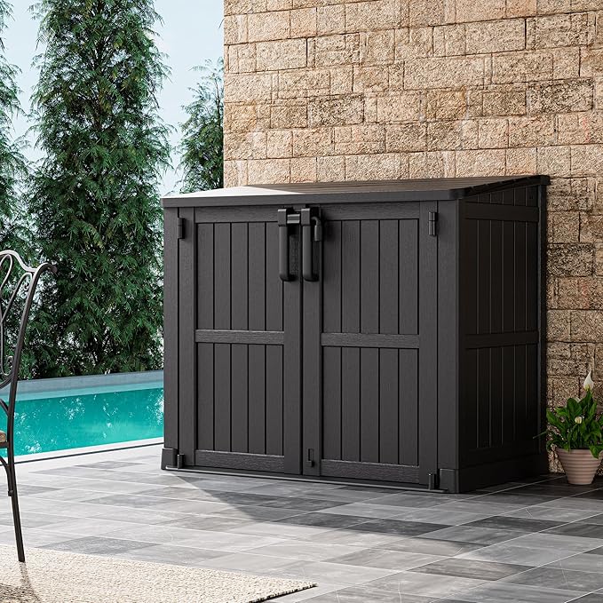 Horizontal Storage Shed, Outdoor Resin Storage Shed 36 Cu. Ft. Garden Extra Large Capacity Weather Resistant Storage Box, Lockabl Waterproof Shed for Garden Tools, Solid Black