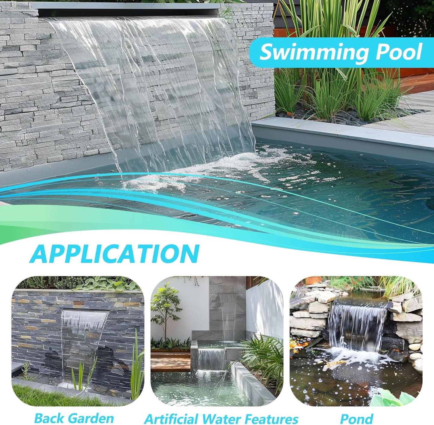 Waterfall Spillway Fountain 304 Stainless Steel Water Pool Fountain with Wider Water Flow Platform,Pool Waterfall for Outdoor Garden and Patio Decorations(35.5 Inch)