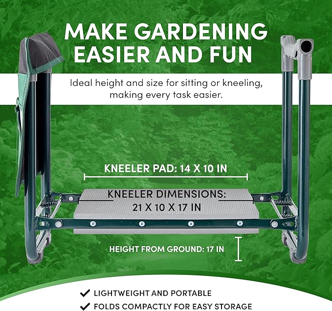 Garden Kneeler Seat Bench, Garden Kneeling Bench & Sunshade Umbrella, Ergonomic Handles, Folding Table, and Potting Mat, 10.2" Foam Knee Seat, Loading Capacity 330lbs - Gardening Gifts for Women, Men
