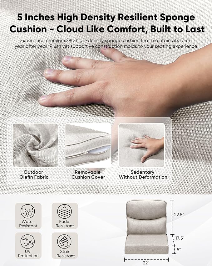 HUMMUH 6-Piece Outdoor Wicker Patio Furniture Set with Swivel Glider Chairs, 3-Seat Sofa & Ottomans 5” Olefin Cushions Ergonomic Neck-Lumbar Backrest All-Weather Rattan for Garden, Deck, Porch