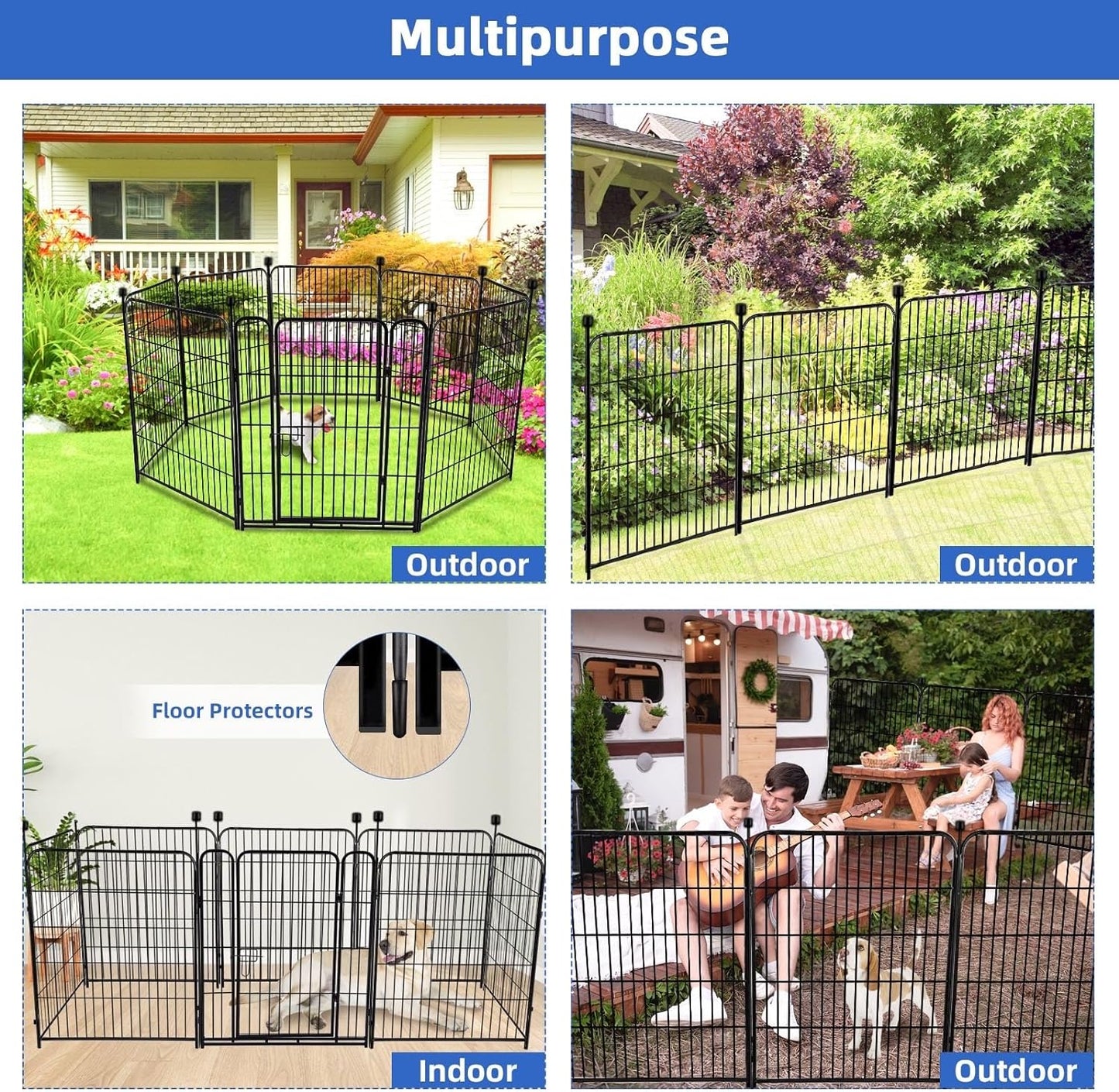 ADAVIN Tall Garden Fence 48 in(H) 12 Panels Total 26.6 FT(L), Heavy Duty Iron Metal Fence and Border, Flower Bed Fencing, outdoor Animal Barrier Fences, Dog Fences with gate for the Yard Camping,Black