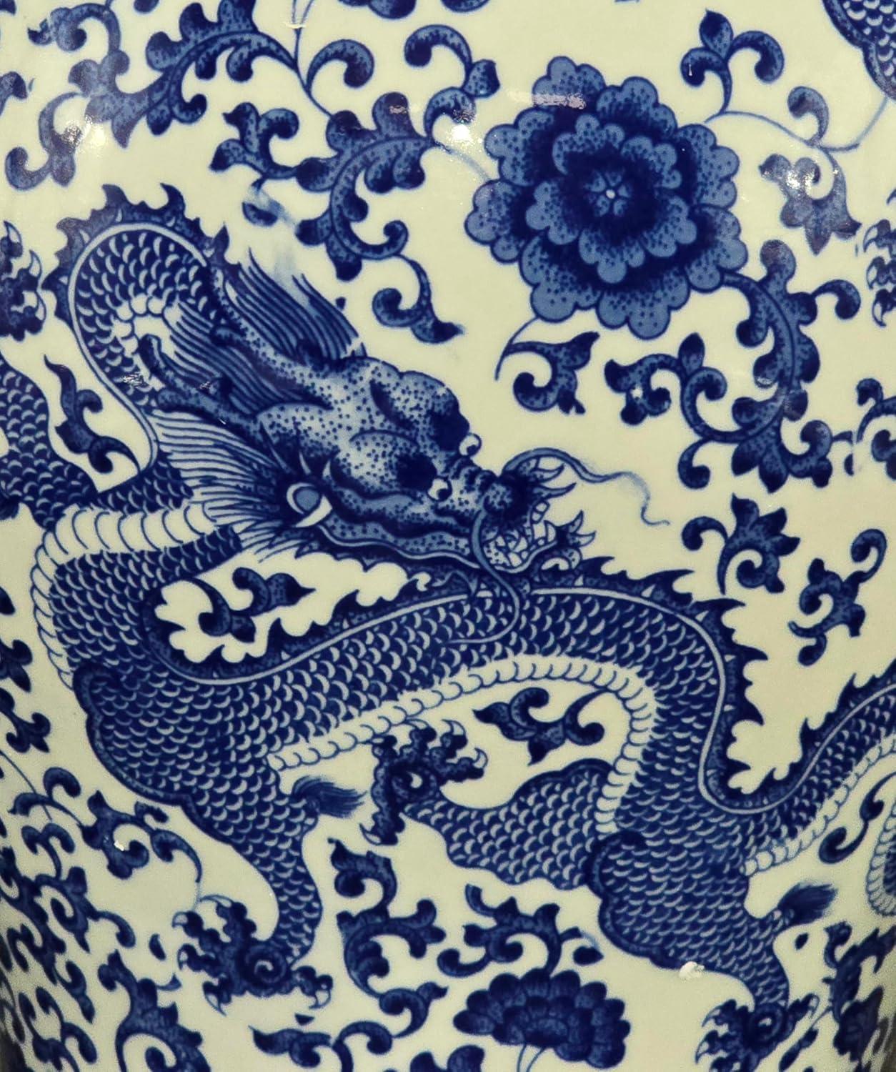 20" Classic Blue and White Floral Porcelain Ceramic Temple Ginger Jar Vase, Large China Qing Style (Dragon1)