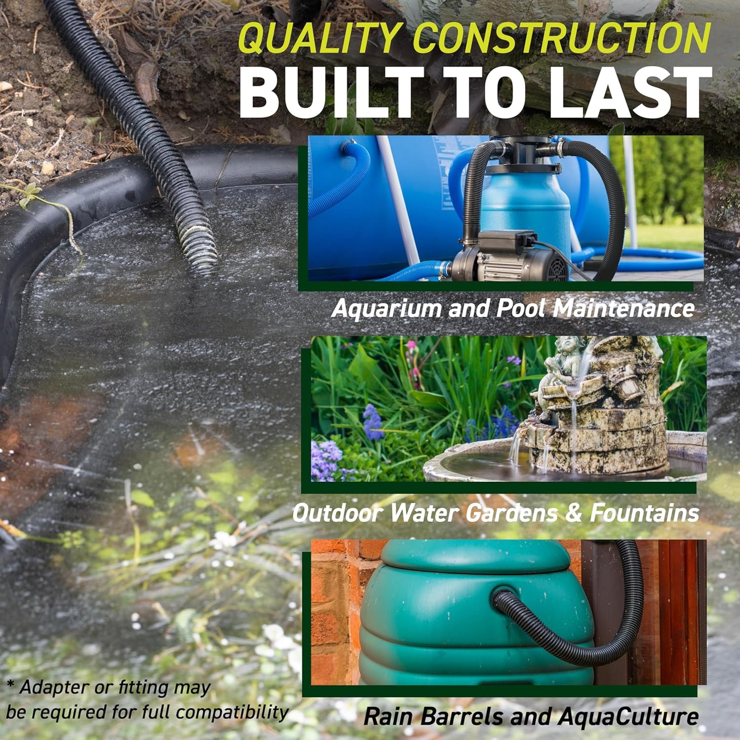 Sealproof 3/4" Dia Corrugated Pond Tubing 3/4-Inch ID, 20 FT Long, Black Kink Free Strong and Flexible Made in USA PVC Tubing