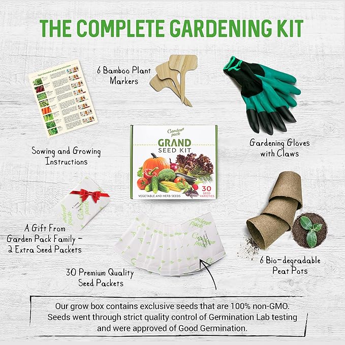 Garden Pack 30 Vegetable Seeds Variety Kit - Over 15000 Seeds for Planting Vegetables & Herbs, Premium Garden Seeds Gift Box, Heirloom & Non-GMO