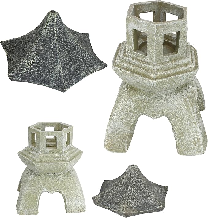 Design Toscano NG999870 Asian Decor Pagoda Lantern Outdoor Statue, Large and Medium, Two-tone stone