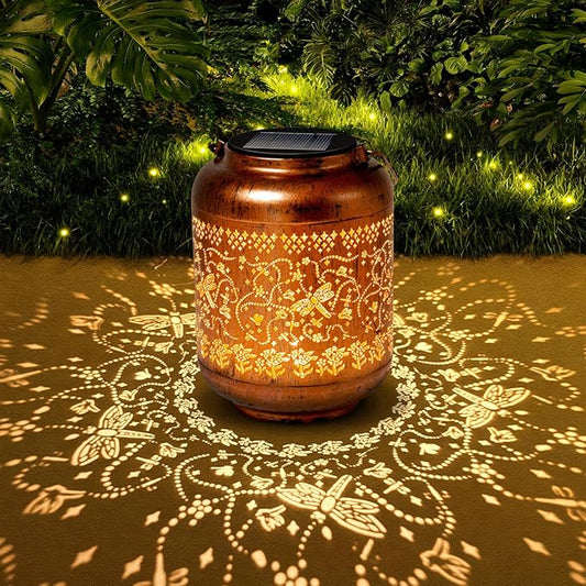 Dragonfly Solar Lanterns Outdoor Waterproof, Christmas Birthday Gifts for Women Metal Hanging Solar Lights for Yard Garden Decor Dragonfly Thanksgiving Gardening Gifts for Mom Grandma