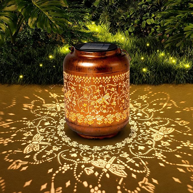 2Pack Dragonfly Solar Lanterns Outdoor Waterproof Garden Decor Birthday Gifts for Women Metal Hanging Solar Lights Light for Yard Patio Lawn Backyard Butterfly Gardening Gifts for Mom Grandma