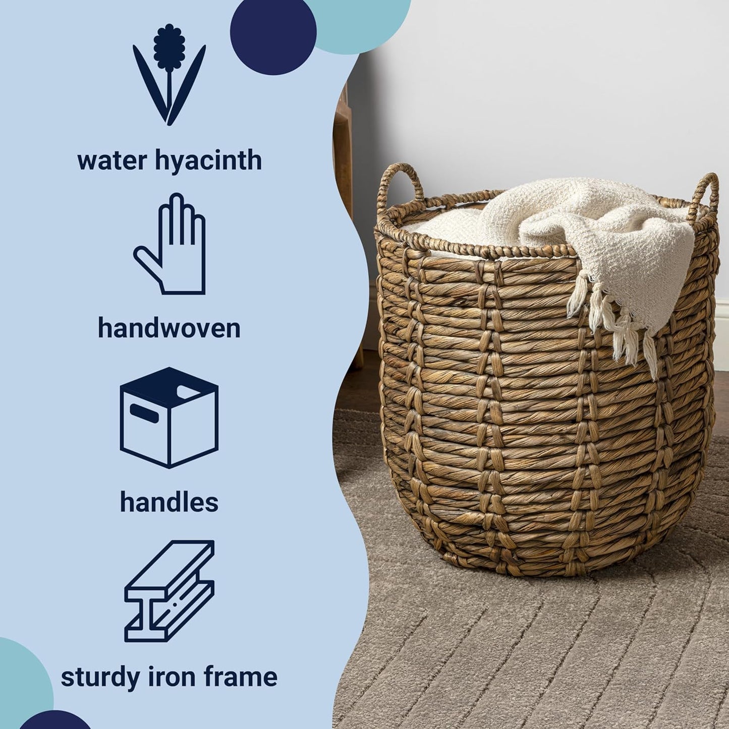 happimess BSK1003B Laurel 19.49" Bohemian Handwoven Abaca Hamper Basket with Handles, Brown for Storage and Decoration in Bathroom, Bedroom, Living Room