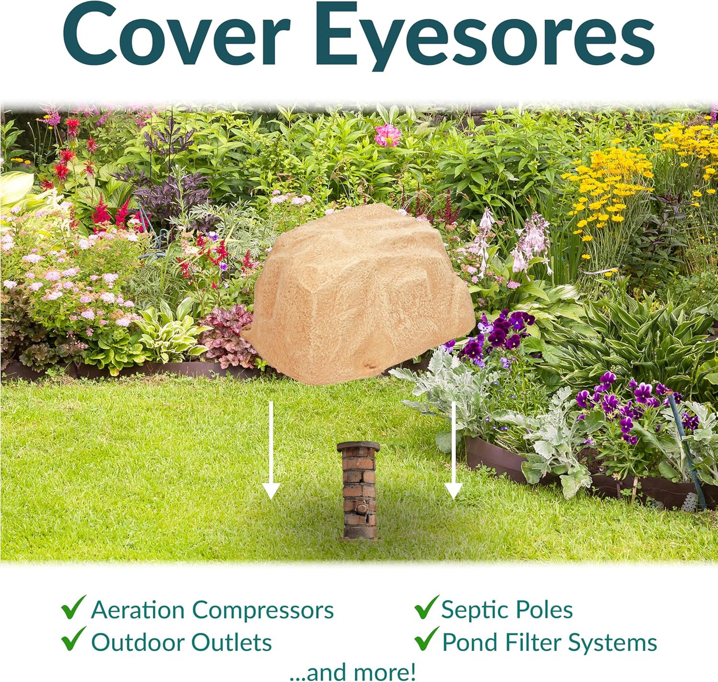 Sunnydaze 14” H Polyresin Faux Landscape Rock Cover - Lightweight Fake Rock Well Pump Cover for Outside - Sand - 2-Pack