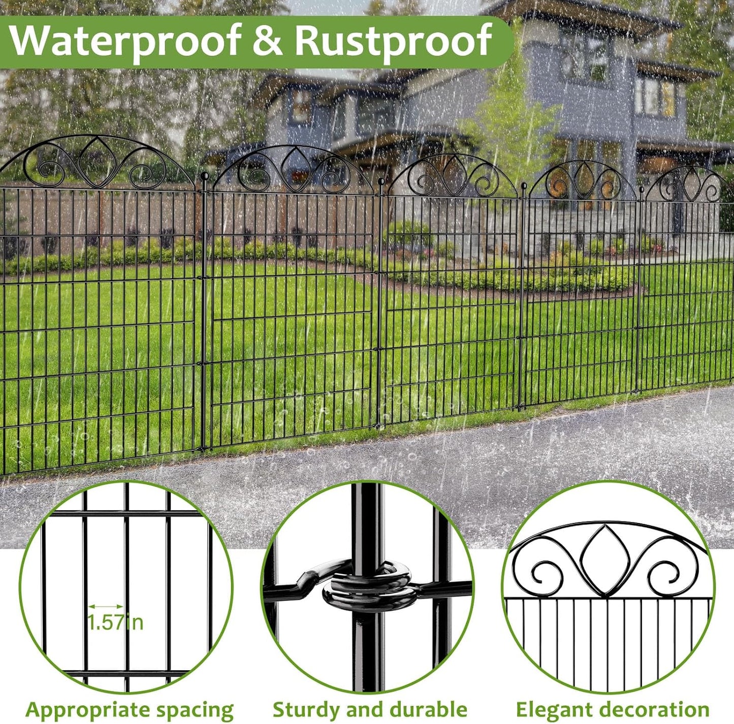 10 Panels No Dig Tall Garden Fence Panel – 34" H X 22' L Rustproof Metal Dog Fence Outdoor for Yard, Decorative Animal Barrier Fence for Pet, Garden Border, Patio, Flower Beds| Temporary Fencing
