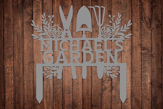 Custom Metal Garden Tools Sign with Stakes, Personalized Garden Name Sign, Yard Art, Patio Decorations, New Home Gift, Garden Decorative, Gardening Tools Sign for Outdoor, Large Housewarming Gift