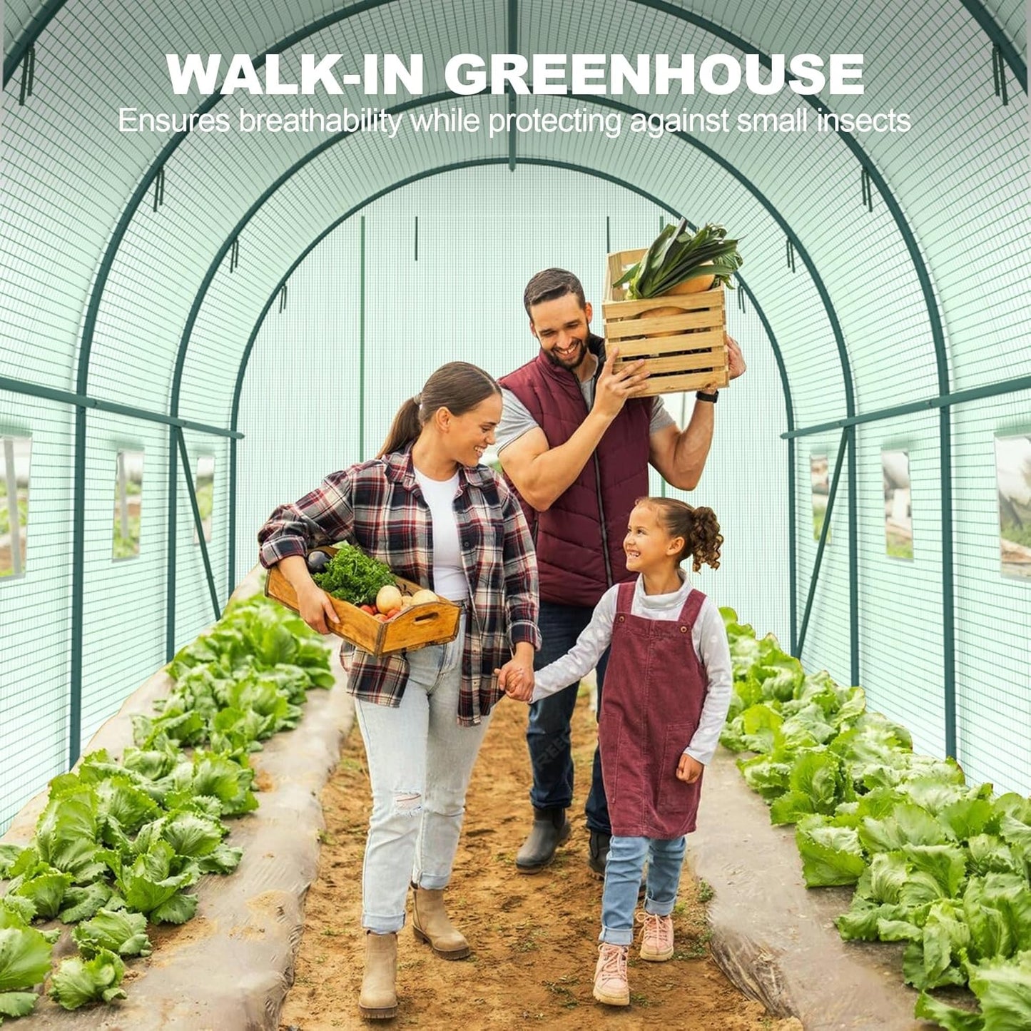 Greenhouses for Outdoors Heavy Duty 15 x 7 x 7 FT Portable Greenhouse for Winter with 8 Ventilated Screen Windows & Rolling Zipper Door & Reinforced Steel Frame Greenhouse Tunnel