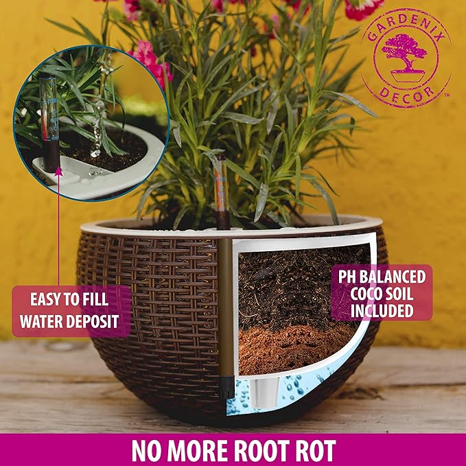 GARDENIX DECOR Self Watering Hanging Planter, 11'' Indoor, Brown, Coco Coir, with Water Level Indicator, Round, 1 Pack