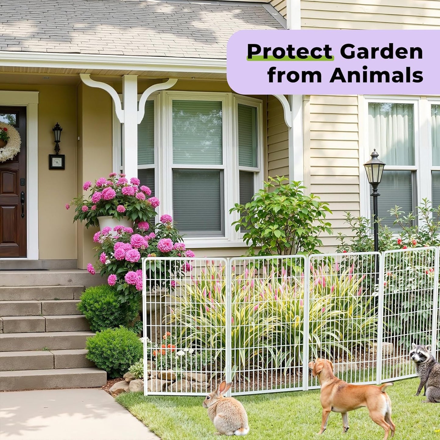 Decorative Garden Fence with Gate 40 in(H) x 35.7 ft(L) 16 Panels, Heavy Duty Metal Animal Barrier Fence for Yard, Flower Bed Fencing, Garden Border Fence, Easy Set Up, White