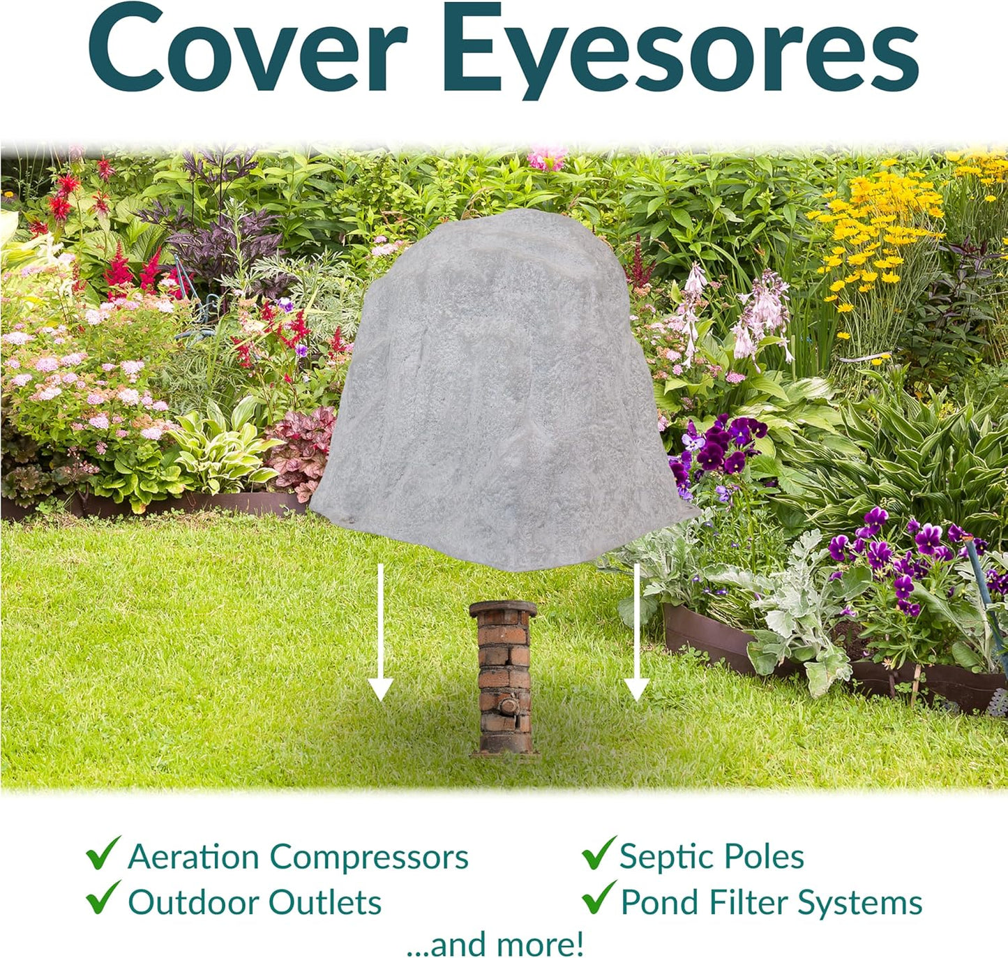 Sunnydaze 21.5” H Polyresin Faux Landscape Rock Cover - Lightweight Fake Rock Well Pump Cover for Outside - Gray