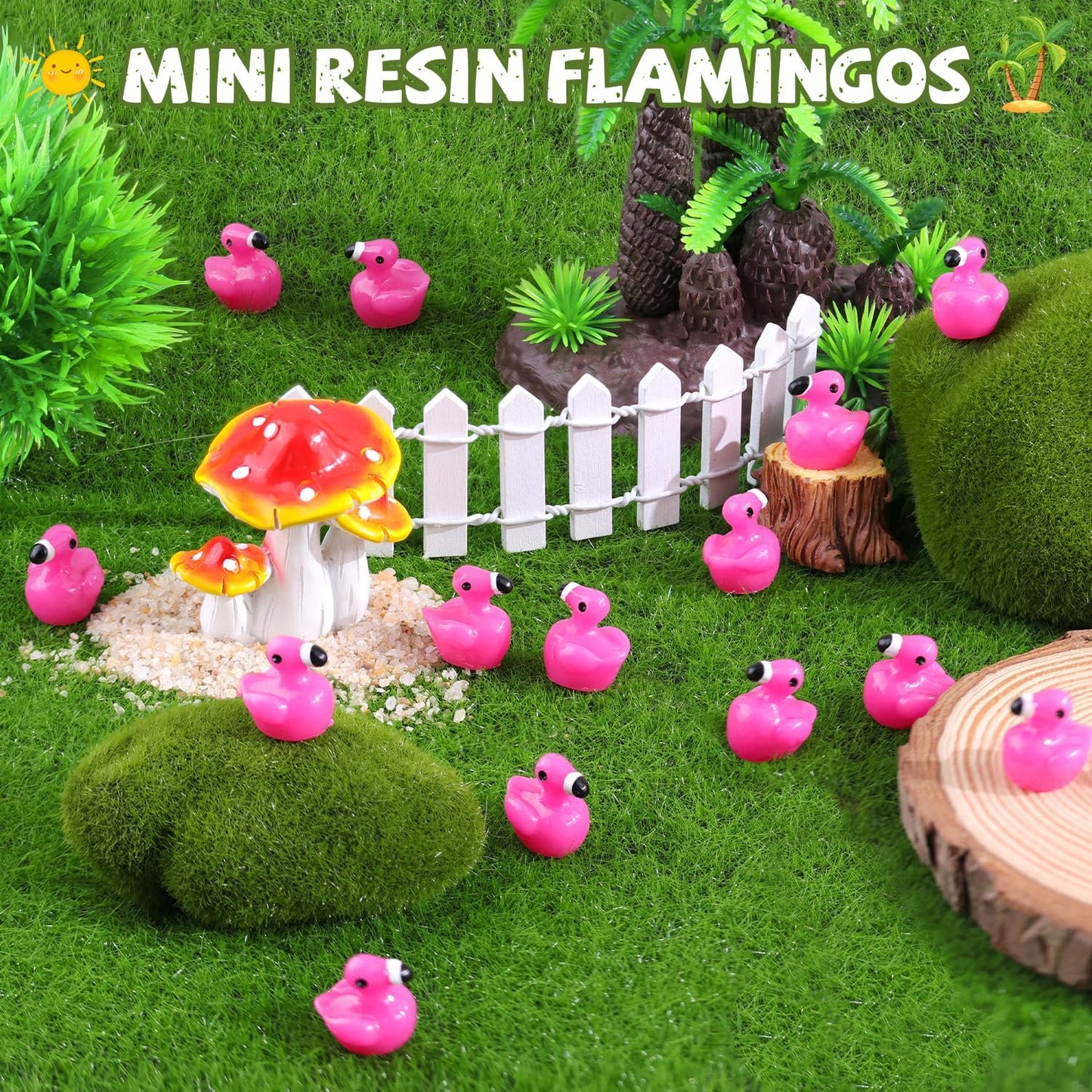 110PCS Mini Resin Animals Cute Rose Pink Tiny Flamingo Ducks, Miniature Figures to Hide, Small Animal Toys Accessories Bulk for Topper Garden Dollhouse Landscape Aquarium Ornaments DIY Crafts & Decor