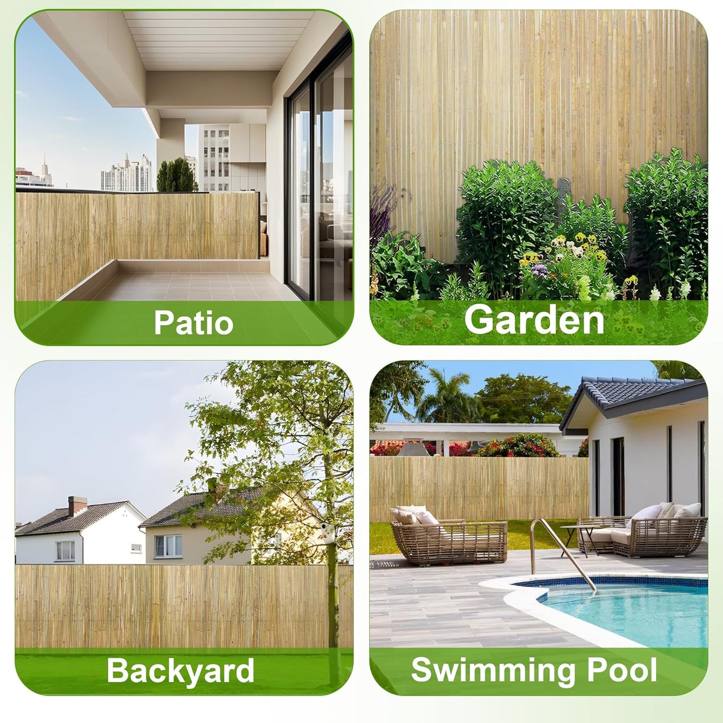 Bamboo Slat Fencing 6ft H x 13ft L, Handwoven Natural Bamboo Screen, Indoor or Outdoor Privacy Fence for Patio, Balcony, Border Pool