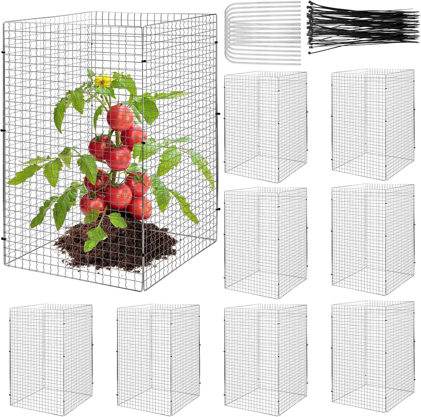 Geosar 40 Pcs/10 Packs Chicken Wire Plant Protectors 11.7 x 19.5 Inch Mesh Plant Protection Cage from Animals with U Shaped Garden Stakes and Nylon Tie for Outdoor Garden Flowers Vegetables