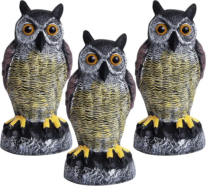 Galashield Owl Decoy | Plastic Owls to Scare Birds Away | Owl Statue for Garden & Outdoors - Pack of 3