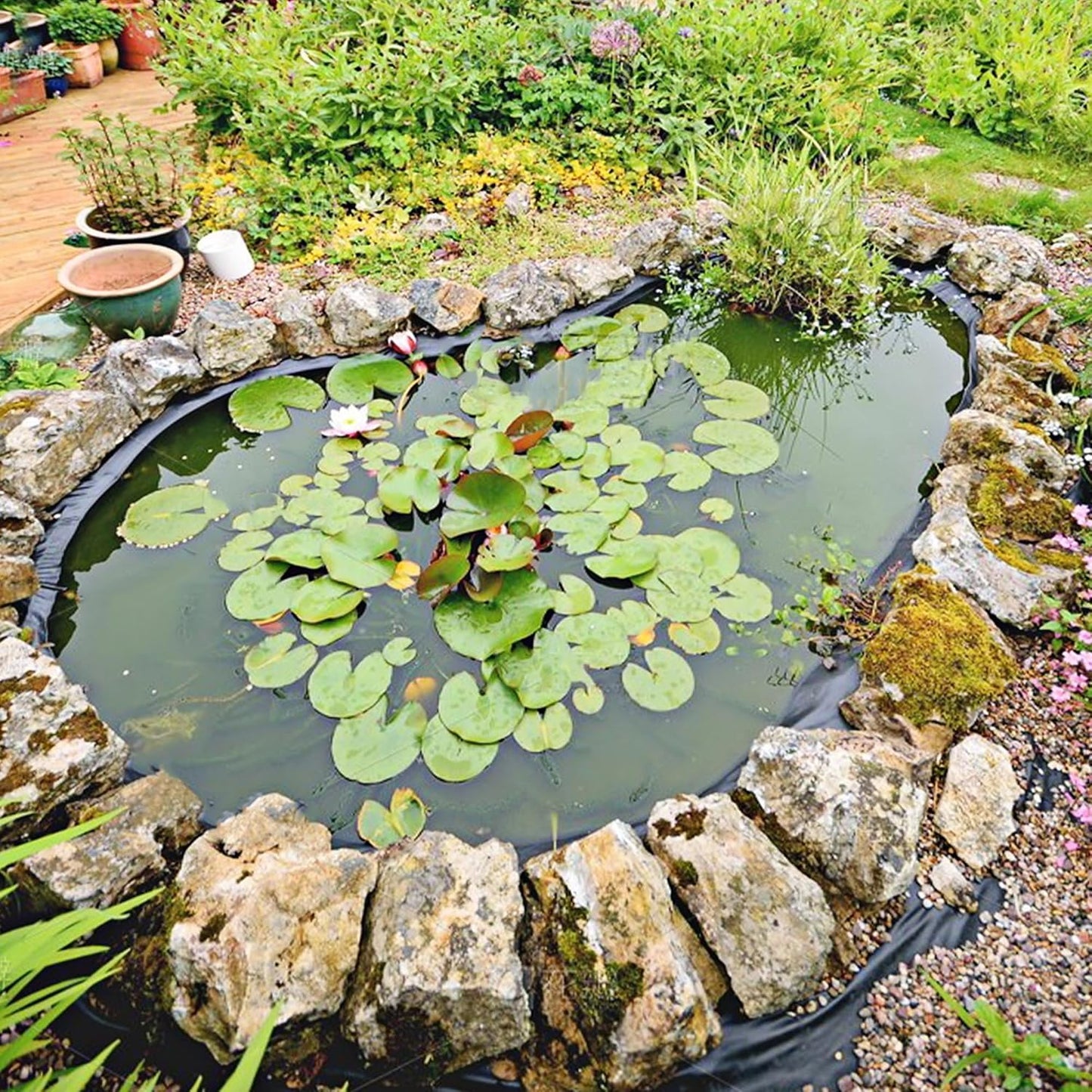 14 x 14 FT Pond Liner, 20 Mil Fish Pond HDPE Liner, Pond Liners for Outdoor Ponds, Koi Ponds, Garden Fountain, Waterfall