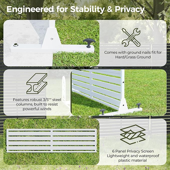 Privacy Screen Outdoor Freestanding Fence Panel, 72" H×47" W HDPE Decorative Screen Panel with Stand & 6 Panel, Air Conditioner Fence, Privacy Panels for Patio, Balcony, Garden, Backyard