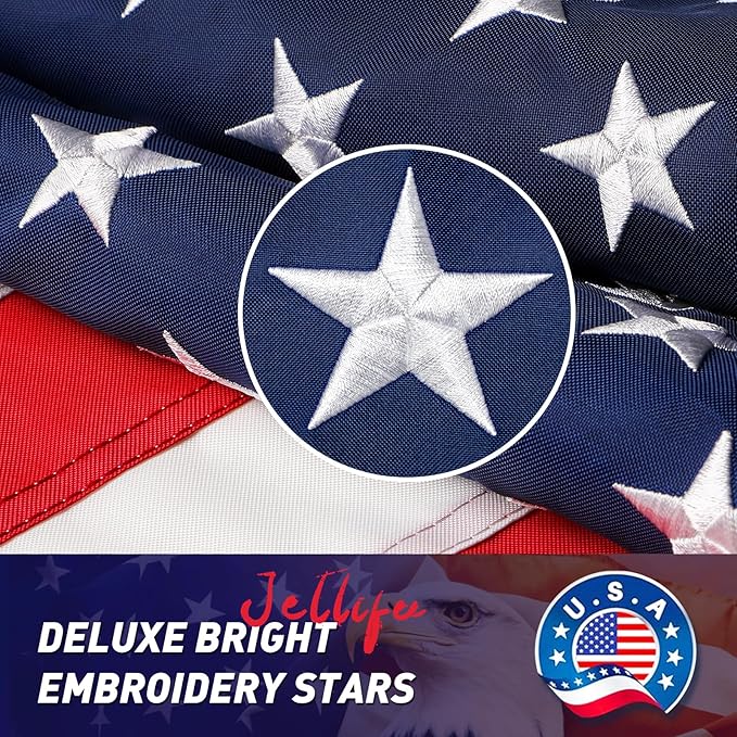American Flag 10x15 FT, US Flags with Embroidered Stars Sewn Stripes Brass Grommets, Vivid Color, All Weather United States Flag, Polyester USA Flag for Outdoors Indoors (10x15 Foot)
