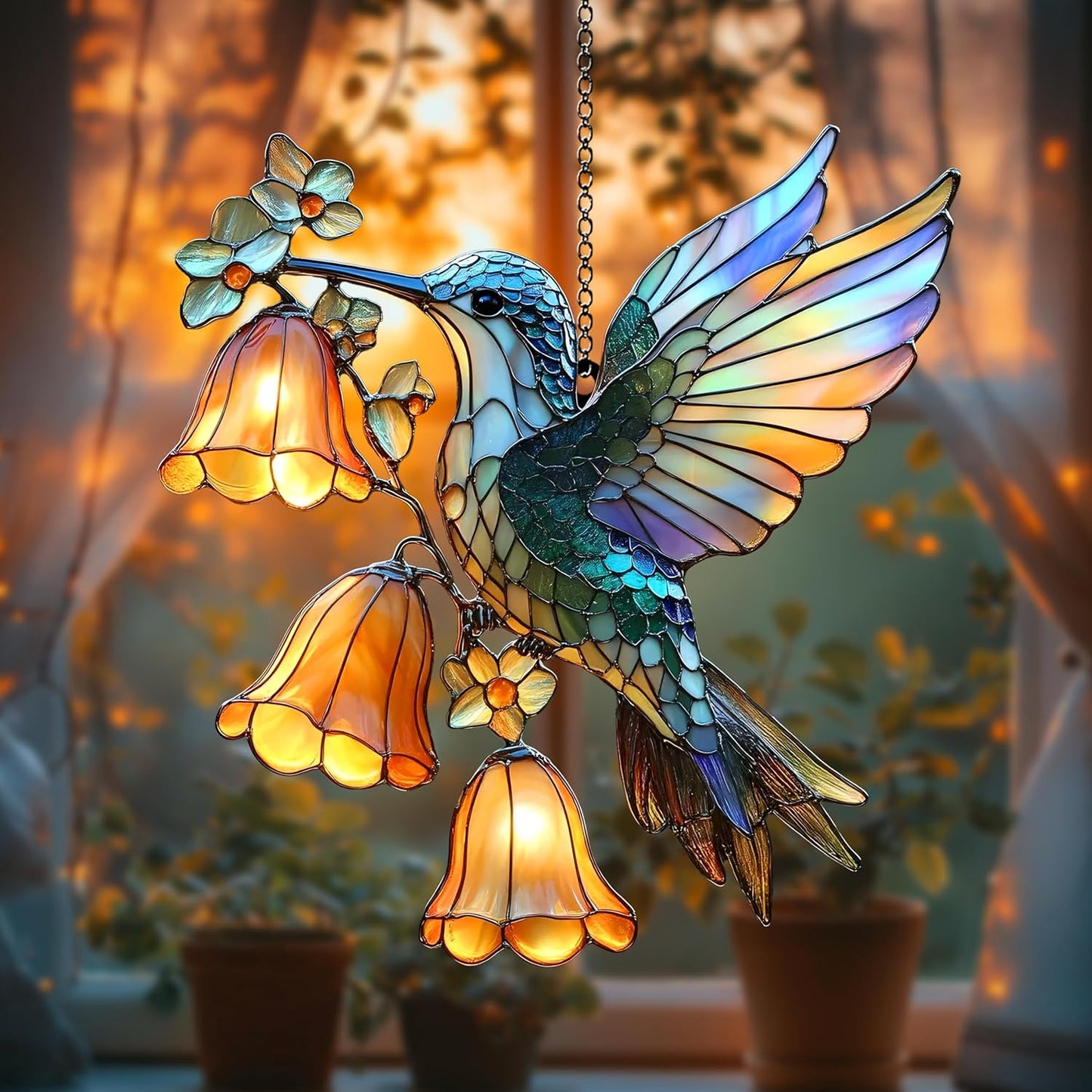 Hummingbird Flower Acrylic Suncatcher Bird Window Hanging Gift for Hummingbird Lover Garden Decor Plant Mom Gift for Mom Grandma