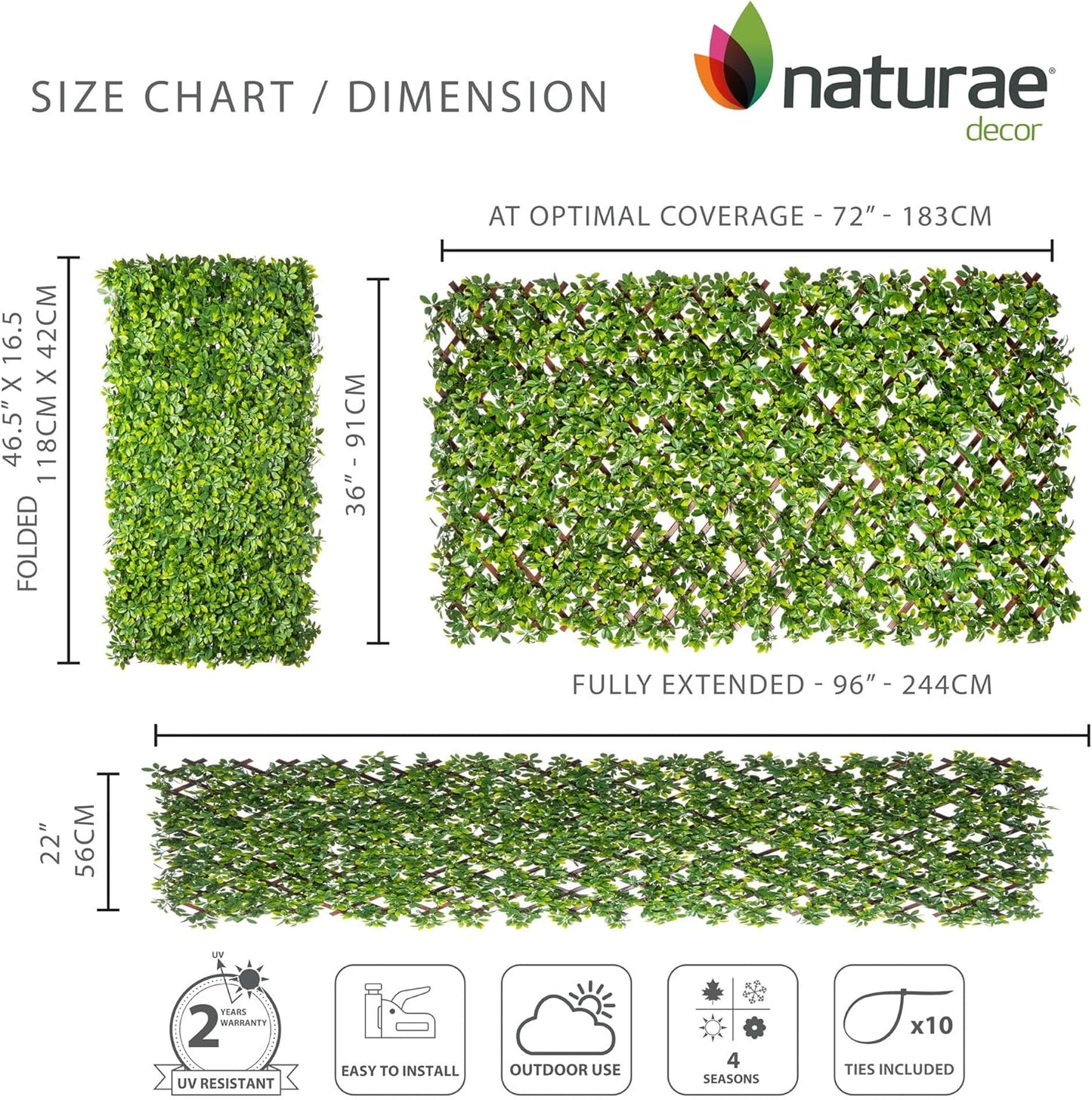 Naturae Decor PVC Expandable Trellis - Outdoor Privacy Screen - Sturdy and Flexible - Realistic Look - 36 in x 72 in - Schefflera Leaves