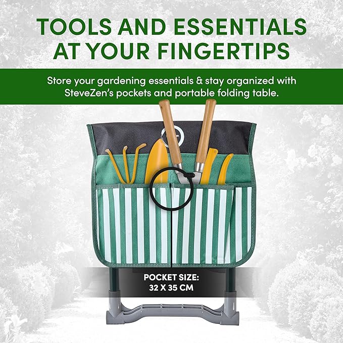 Garden Kneeler Seat Bench, Garden Kneeling Bench & Sunshade Umbrella, Ergonomic Handles, Folding Table, and Potting Mat, 10.2" Foam Knee Seat, Loading Capacity 330lbs - Gardening Gifts for Women, Men