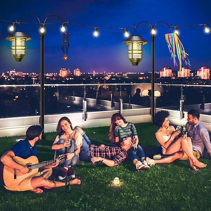 Ottsuls Bird Feeder Pole, 2 Pack 60 INCH Double Shepherds Hooks for Outdoor, with 5 Base Prongs Heavy Duty Tall Garden Planter Hooks for Hanging Flower Basket, Lantern, Hummingbird Feeder