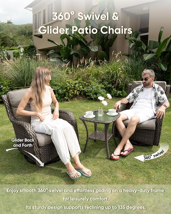 HUMMUH Wicker Patio Furniture Set with Outdoor Swivel Rocker Patio Chairs,High Back Outdoor Couch and Table 5 Pieces Outdoor Furniture for Porch Garden Deck