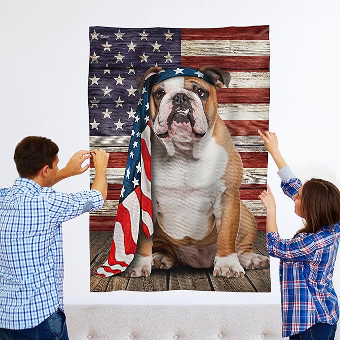FLAGWIX English Bulldog House Flags, Dog Decor American Flag - 4th of July Decorations for Home, Yard, House Flag 30x40 - Patriotic Dog Decor, Double Sided, Heavy Duty Canvas Flag Indoor Outdoor