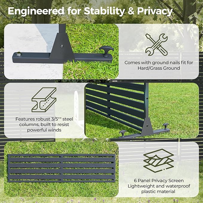 Privacy Screen Outdoor Freestanding Fence Panel, 72" H×47" W HDPE Decorative Screen Panel with Stand & 6 Panel, Air Conditioner Fence, Privacy Panels for Patio, Balcony, Garden, Backyard