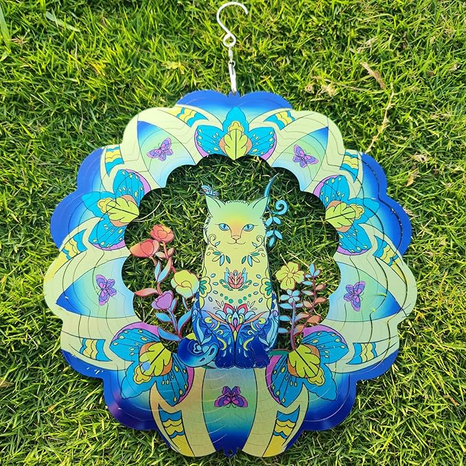 DJUAN Cat Stainless Steel Wind Spinners- Cat Memorial Gifts for Women Mom Grandma Wife, Pet Memorial Wind Spinner for Outdoor Garden Decor,12 inch Hanging Wind Spinner for Cat Lovers Gifts