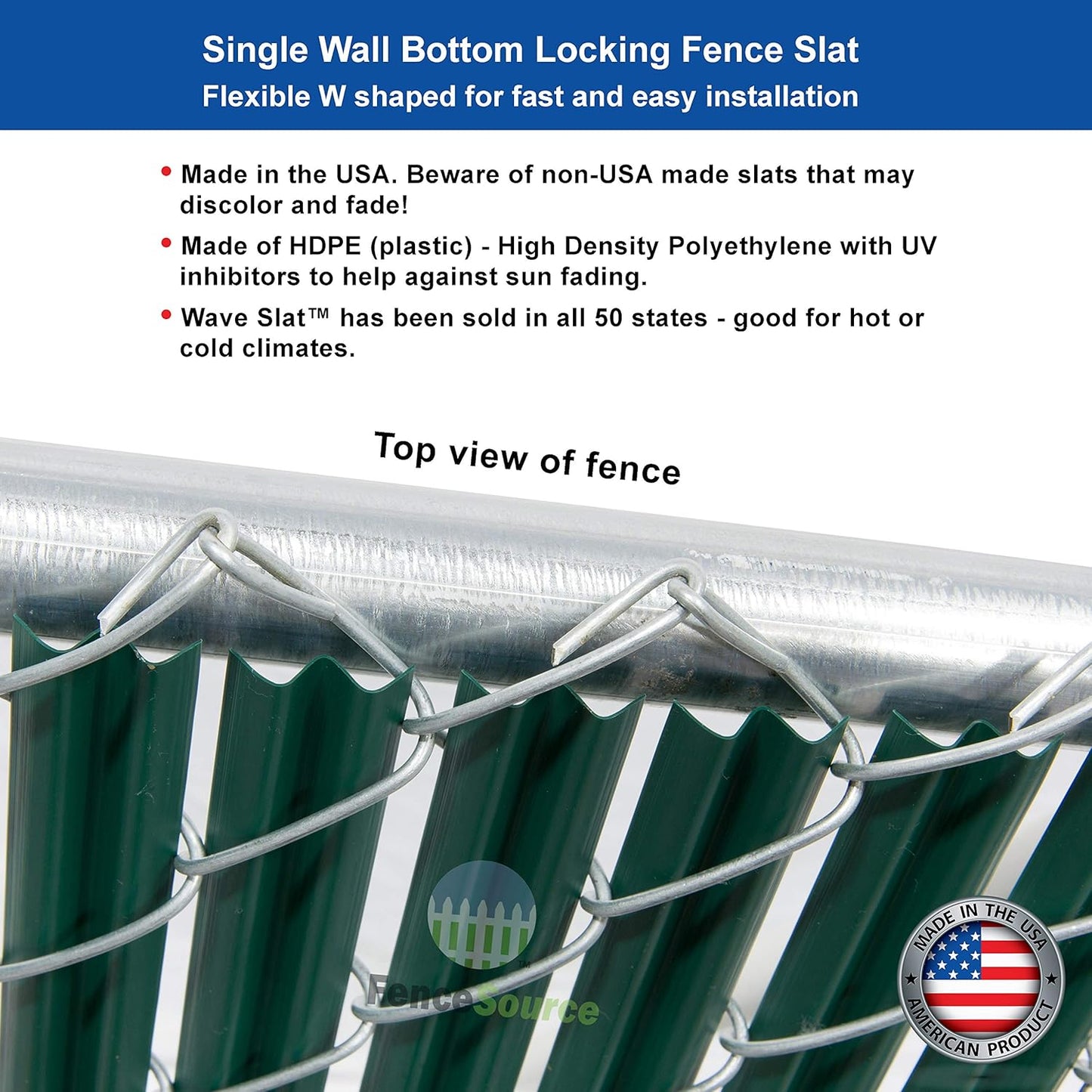 Wave Slat (9 Colors) Single Wall Bottom Locking Privacy Slat for 4', 5', 6', 7' and 8' Chain Link Fence (7 ft, Green)