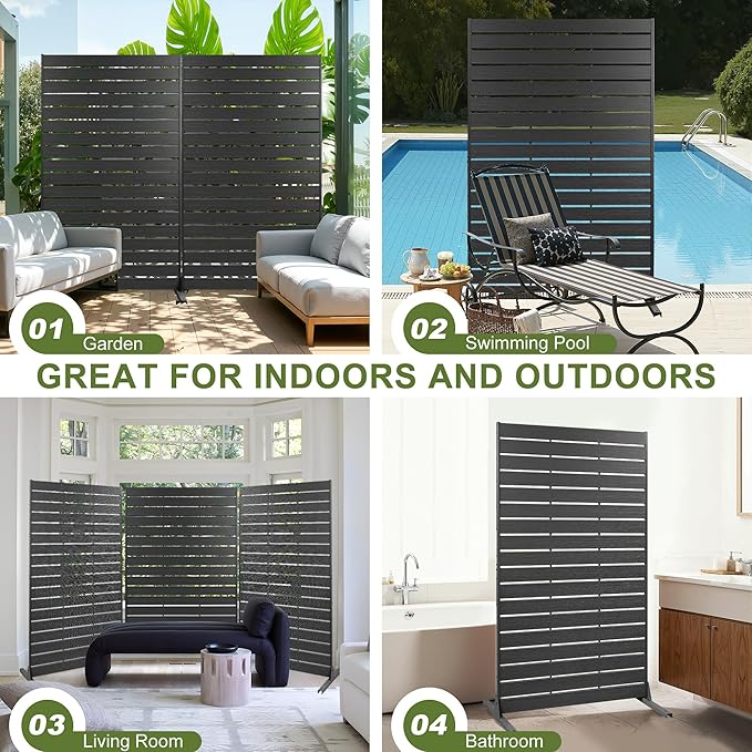NicBex Outdoor Privacy Screen, 72" H x 47" W Privacy Screen Fence, Black Freestanding Fence Panels with Metal Stand, HDPE Indoor Decorative Divider for Balcony, Pool, Garden, Bathroom