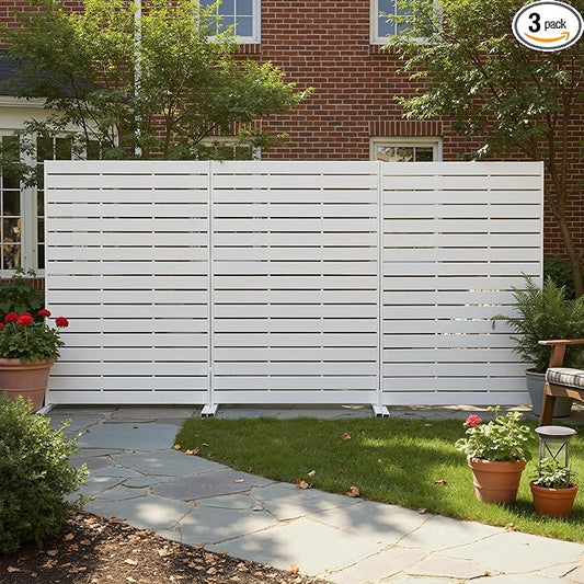 NicBex 3-Pack Outdoor Privacy Screen, HDPE Privacy Screen Fence Indoor Decorative Divider Freestanding Fence Panels with Metal Stand for Pool, Garden, Bathroom, 72" H x 47" W, White