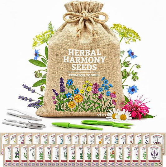 Gardening Gift for Women – 39 Medicinal Herb Seeds Variety Pack, Heirloom Non-GMO, Made in USA, Botanical Gift Set