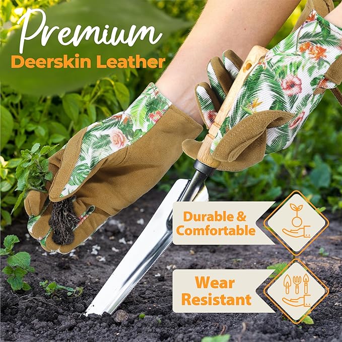 HANDLANDY Gardening Gloves for Women, Breathable Ladies Leather Garden Yard Gloves Best Gift for Gardeners