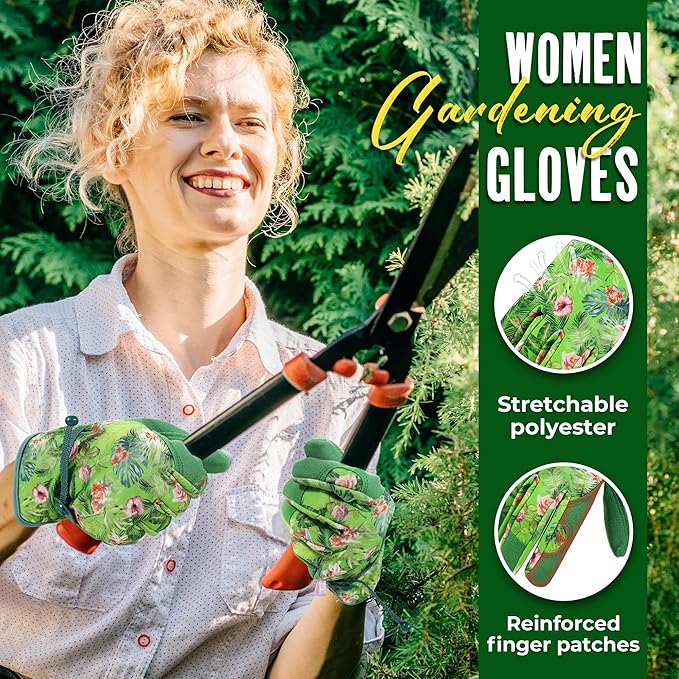 HANDLANDY Gardening Gloves for Women, Breathable Ladies Leather Garden Yard Gloves Best Gift for Gardeners